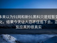 本来以为91网和新91黑料只是短暂变化，结果今天让人忍不住追下去，这反应真的很真实