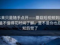 本来只是随手点开——蘑菇短视频到底值不值得花时间了解，是不是你也后知后觉了