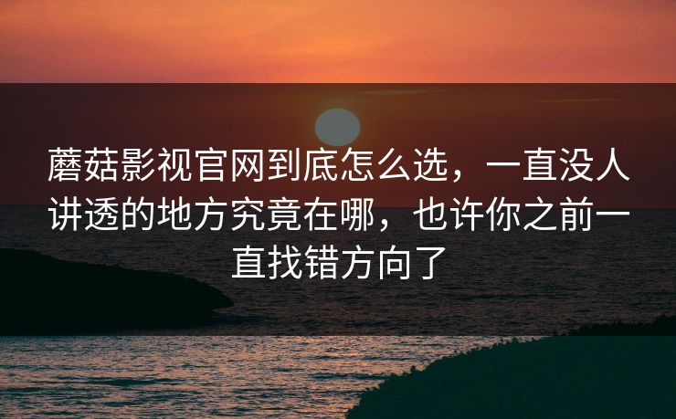 蘑菇影视官网到底怎么选，一直没人讲透的地方究竟在哪，也许你之前一直找错方向了