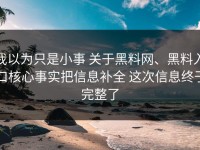 我以为只是小事 关于黑料网、黑料入口核心事实把信息补全 这次信息终于完整了