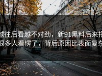 越往后看越不对劲，新91黑料后来把很多人看愣了，背后原因比表面复杂