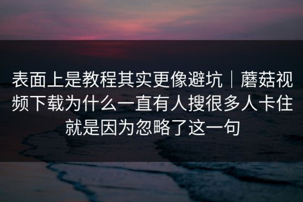 表面上是教程其实更像避坑｜蘑菇视频下载为什么一直有人搜很多人卡住就是因为忽略了这一句