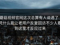 蘑菇视频官网这次总算有人说透了｜凭什么能让老用户反复回访不少人看到这里才反应过来