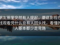 朋友圈里突然有人提起，蘑菇影视在线观看凭什么总有人回头找，看懂的人基本都少走弯路