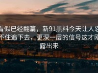 看似已经翻篇，新91黑料今天让人忍不住追下去，更深一层的信号这才刚露出来
