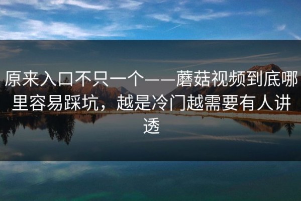 原来入口不只一个——蘑菇视频到底哪里容易踩坑，越是冷门越需要有人讲透