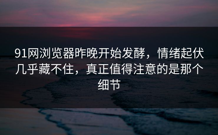 91网浏览器昨晚开始发酵，情绪起伏几乎藏不住，真正值得注意的是那个细节