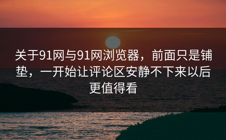 关于91网与91网浏览器，前面只是铺垫，一开始让评论区安静不下来以后更值得看