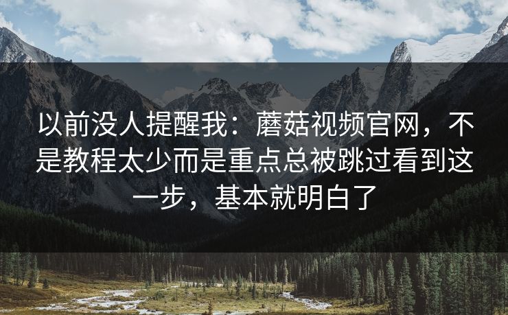 以前没人提醒我：蘑菇视频官网，不是教程太少而是重点总被跳过看到这一步，基本就明白了