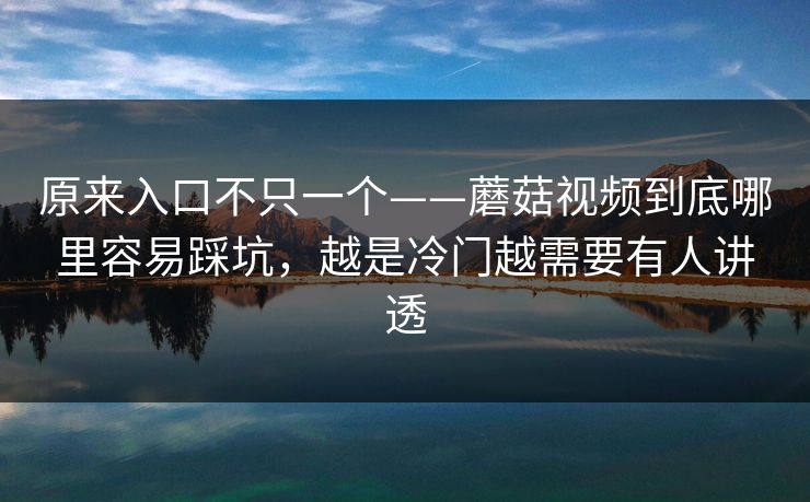 原来入口不只一个——蘑菇视频到底哪里容易踩坑，越是冷门越需要有人讲透