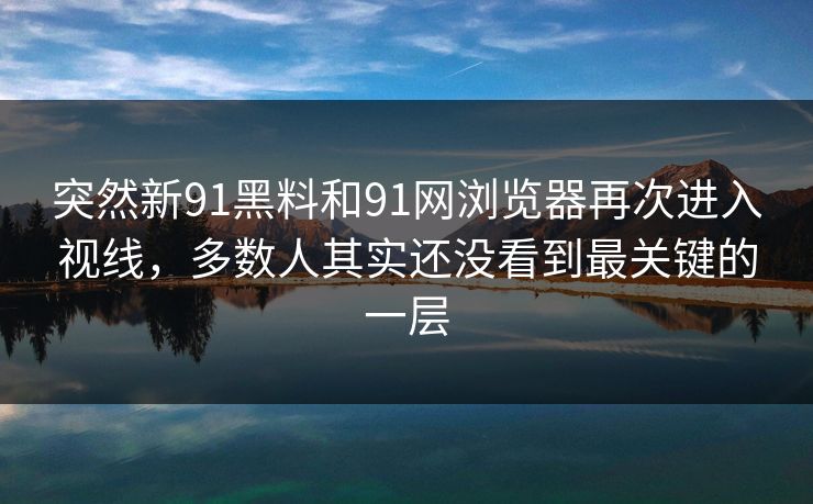 突然新91黑料和91网浏览器再次进入视线,多数人其实还没看到最关键的一层 突然新91黑料和91网浏览器再次进入视线,多数人其实还没看到最关键的一层